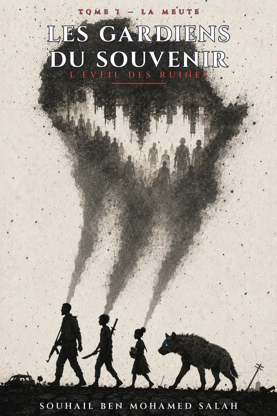 Variante de couverture avec la meute en silhouettes