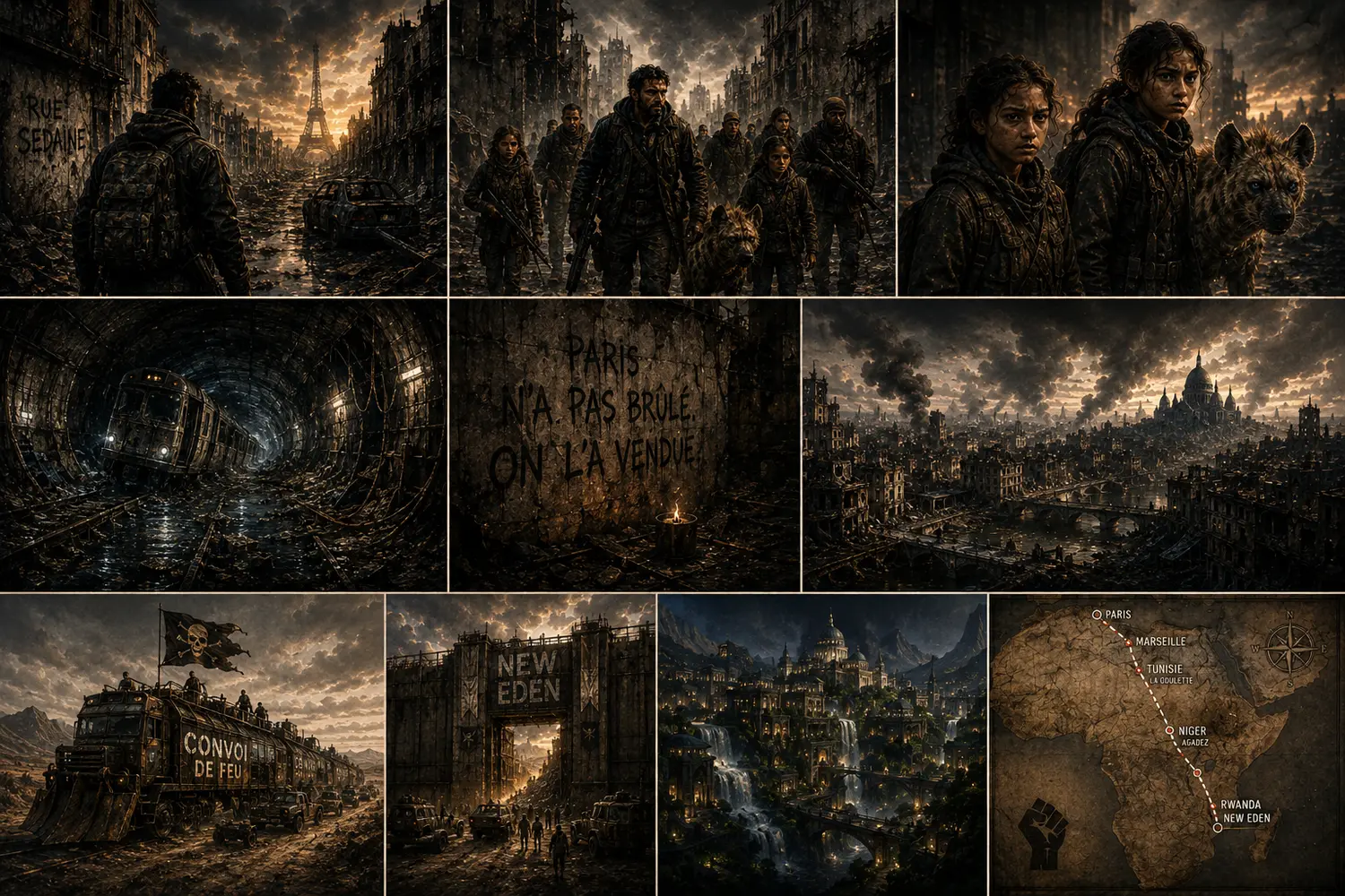 Collage post-apocalyptique de Paris à New Eden